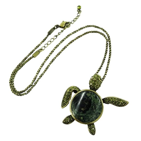 Butler Designer Necklace Turtle Pendant Brooch Combo Green Rhinestones Bling - Picture 1 of 7